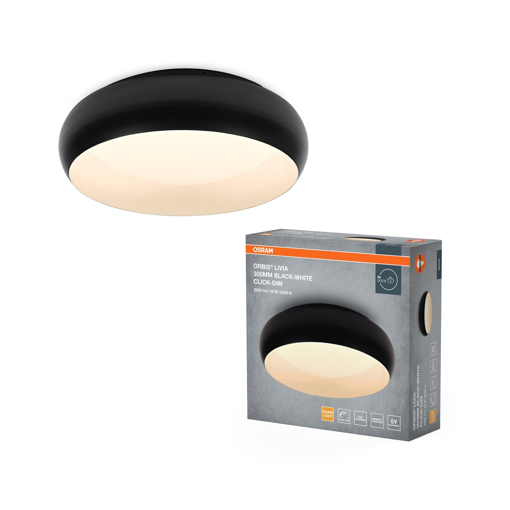 ORBIS Livia Click-DIM · 30 cm · noir/blanc · référence 4099854448164